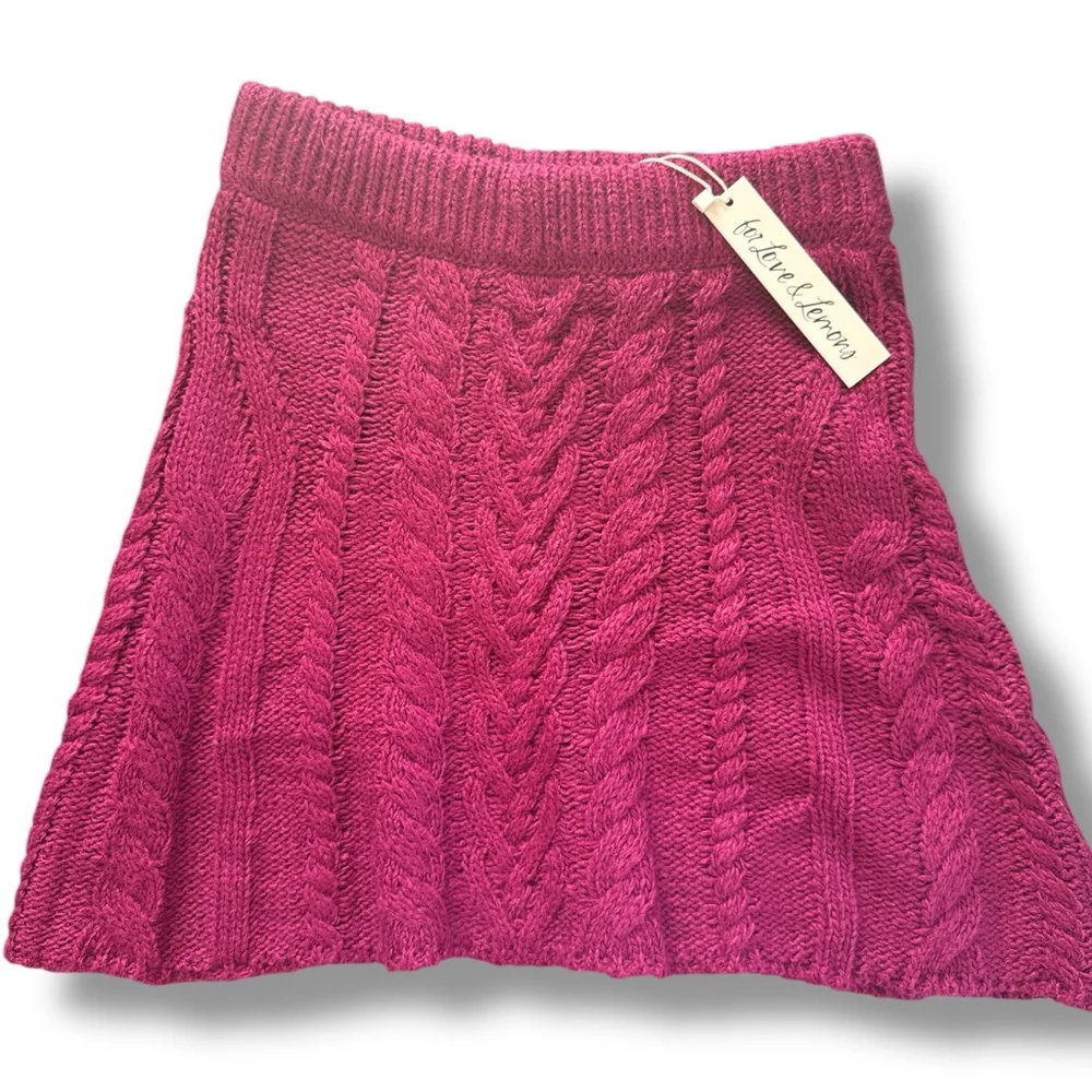 For Love & Lemons Magenta Cable Knit Layton Mini Skirt S - Picture 2 of 7